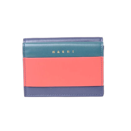 マルニ (Marni) 3つ折コインケース付き財布 シープスキンカーフレザー グリーンレッドネイビー
