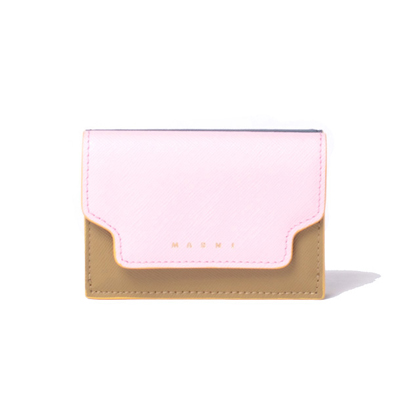マルニ (Marni) 3つ折りコインケース付きお財布 サフィアーノレザー ピンクオリーブダークシアン