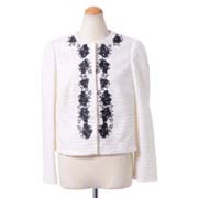 ジャンバティスタ ヴァリ (Giambattista Valli) ノーカラー刺繍ジャケット ツィード ピュアホワイト