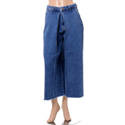 アールト (AALTO) 裾フリンジプリーツジーンズ コットンストレッチ ブルーインディゴ 30% OFF