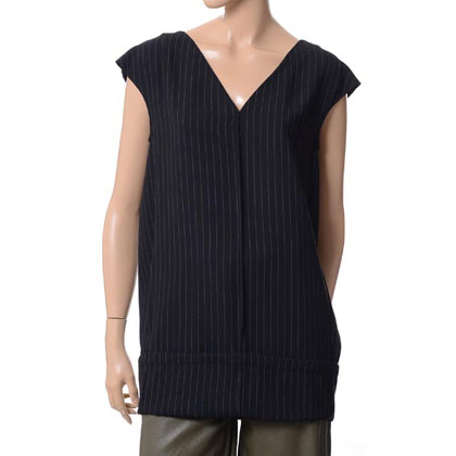 エムエムシックス メゾンマルジェラ (MM6 MAISON MARTIN MARGIELA) ノースリーブロング丈ストライプブラウス ポリエステルジャージー ブラック 20% OFF