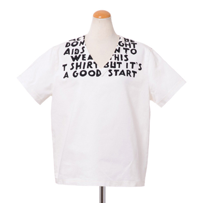 エムエムシックス メゾンマルジェラ (MM6 MAISON MARGIELA) エイズTプリント半袖ブラウス コットンキャンバス ホワイト