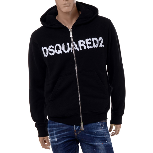 ディースクエアード (Dsquared2) ジップアップパーカー コットン ブラック