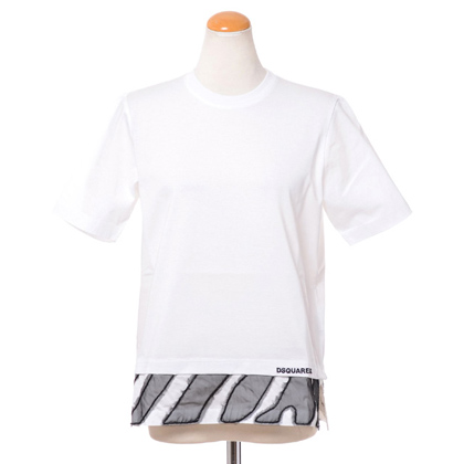 ディースクエアード (Dsquared2) ゼブラ模様裾切替えTシャツ コットン ホワイト