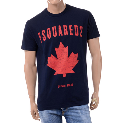 ディースクエアード (Dsquared2) ブランドロゴ・カエデプリントTシャツ コットン ダークネイビー