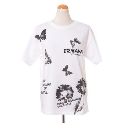 エルマノシェルビーノ (ermanno scervino) バタフライプリントTシャツ コットンジャージー ホワイト