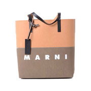 マルニ (Marni) ロゴ入りショッピングバッグ セルロースなど ベージュオリーブグリーン