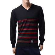 ラフシモンズ (RAF SIMONS) フレッドペリーFRED PERRY RSVネックセーター コットン ブラック 30% OFF