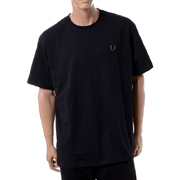 ラフシモンズ (RAF SIMONS) フレッドペリー FRED PERRY オーバーサイズドローレルディティールTシャツ コットン ブラック 30% OFF　