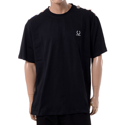 ラフシモンズ (RAF SIMONS) フレッドペリー FRED PERRY オーバーサイズドショルダーディティールTシャツ コットン ブラック 30% OFF　