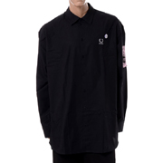 ラフシモンズ (RAF SIMONS) フレッドペリー FRED PERRY バックパッチオーバーサイズドシャツ コットン ブラック 30% OFF