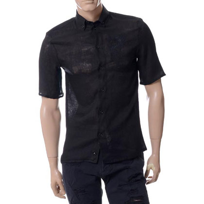 エンポリオアルマーニ (EMPORIO ARMANI) 刺繍入り半袖シャツ リネン ブラック 30% OFF