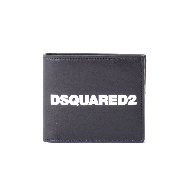 ディースクエアード (Dsquared2) ブランドロゴ入り二つ折り財布 牛革 ブラック