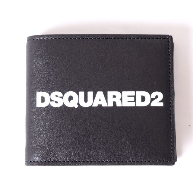 ディースクエアード (Dsquared2) ブランドロゴ入り二つ折り財布 牛革 ブラック