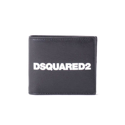 ディースクエアード (Dsquared2) ブランドロゴ入り二つ折り財布 牛革 ブラック